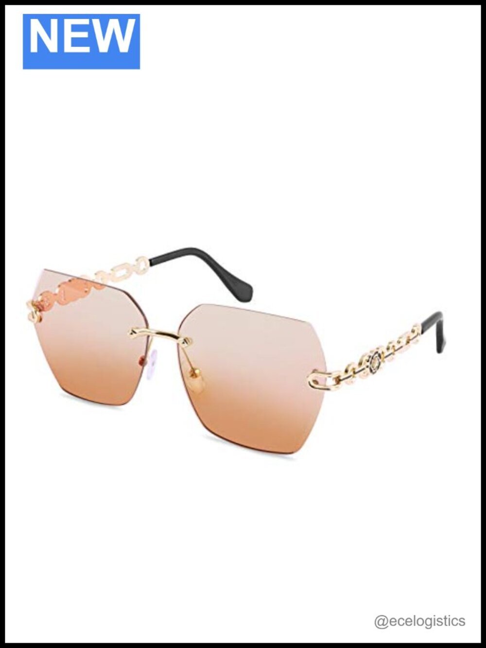 Rimless Sunglasses Women Diamond Cutting Metal Frame UV400 HD Lens